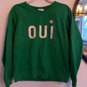 Clare V. x Anthropologie “Oui” Green Cotton Sweatshirt